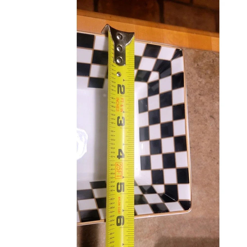 Set of 4 Square Appetizer Dessert Bowls Black White Checkerboard Gold Rimmed - Picture 3 of 4